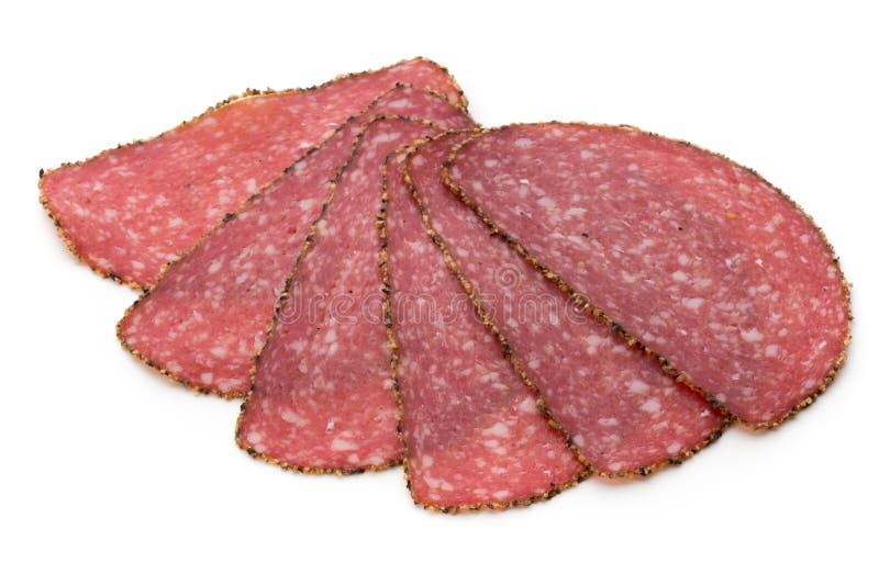 Fatias Do Salame No Fundo Branco Foto de Stock Imagem de branco