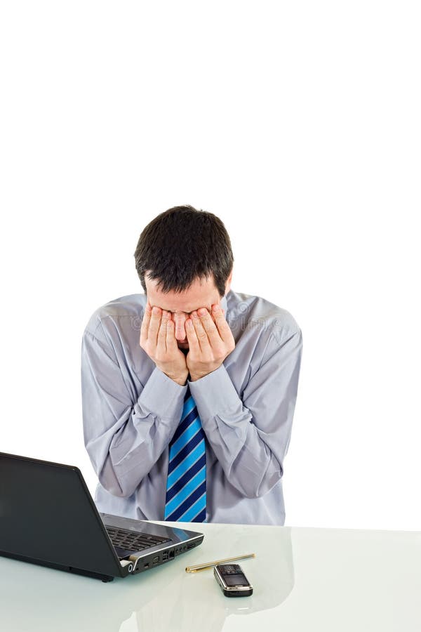 Fatigue businessman keeping his hands at eyes after hard working - isolated. Male hand holding businessman stock images, royalty-free photos and pictures