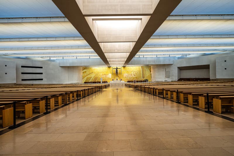 Shrine Of The Most Holy Trinity Fatima, Portugal - Mar 10, 2024: Interior of the Modern Minor Basilica