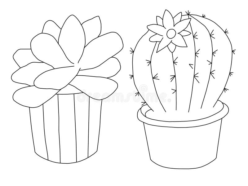 Cacto Na Ilustração Do Desenho Manual De Pots Set-hand Ilustração