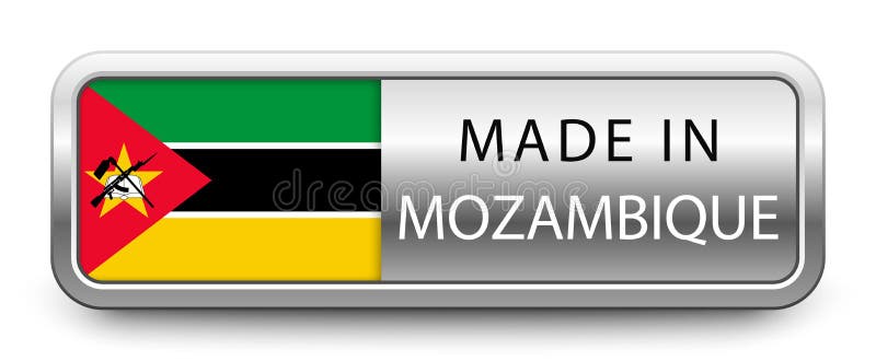 FATTO nel distintivo metallico del MOZAMBICO con la bandiera nazionale isolata su fondo bianco illustrazione vettoriale