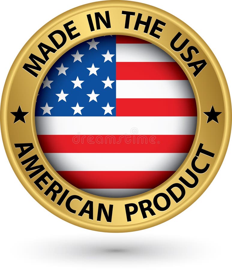 Fatto nell'etichetta americana dell'oro del prodotto di U.S.A. con la bandiera, vettore IL illustrazione vettoriale Fatto nell'etichetta americana dell'oro del prodotto di U.S.A. con la bandiera, vettore IL illustrazione vettoriale