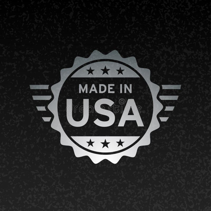 Fatto nella progettazione metallica del distintivo di concetto dell'icona della bandiera di U.S.A. illustrazione vettoriale Fatto nella progettazione metallica del distintivo di concetto dell'icona della bandiera di U.S.A. illustrazione vettoriale