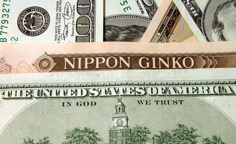 Inscription on the 100 dollars bill and 10000 yens bill(Nippon Ginko=Japan Bank). Inscription on the 100 dollars bill and 10000 yens bill(Nippon Ginko=Japan Bank)