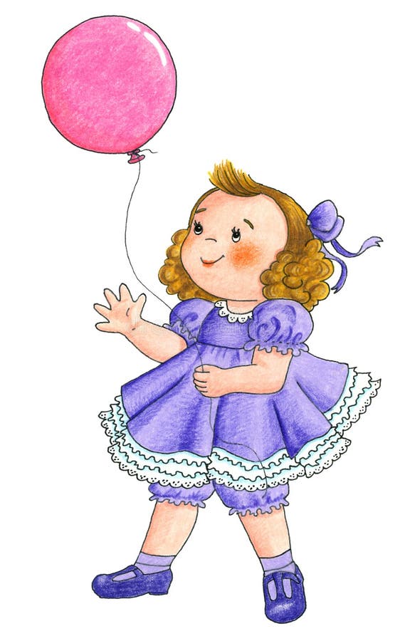 Fată care ține balonul stock illustration