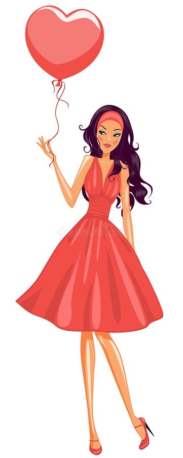 Fată care ține balonul roșu vector illustration