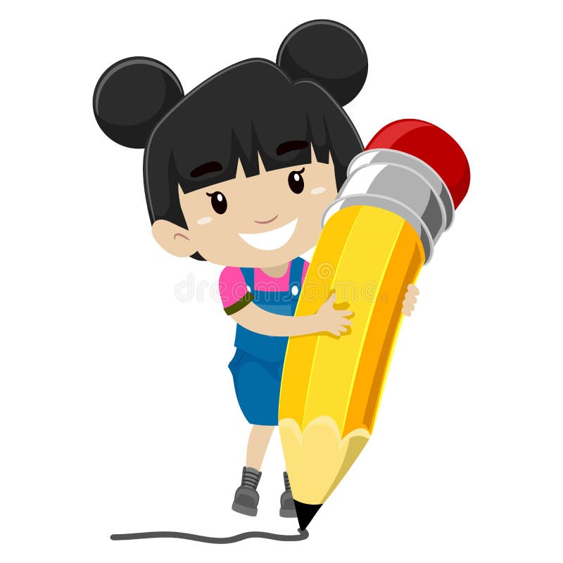 Fată care ține un creion royalty free illustration