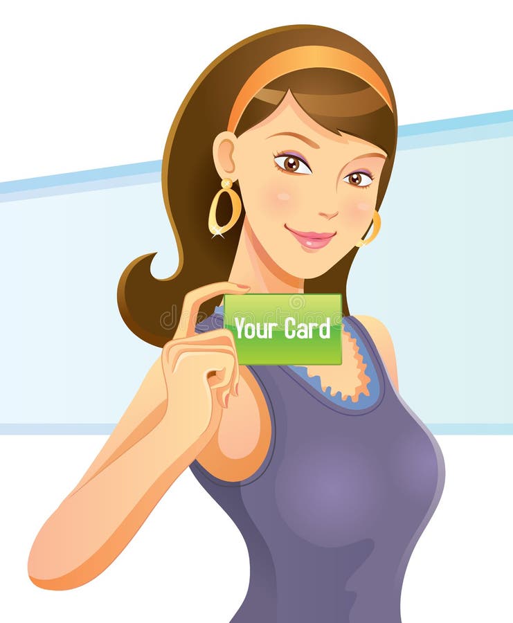 Fată drăguță care ține un card royalty free illustration