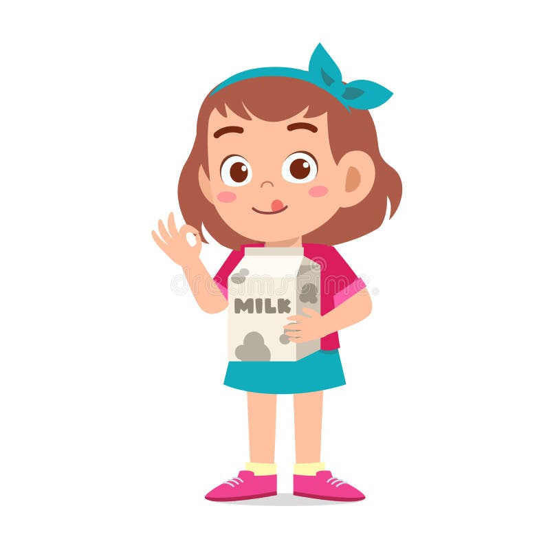 Fată drăguță și fericită care ține cutia cu lapte vector illustration