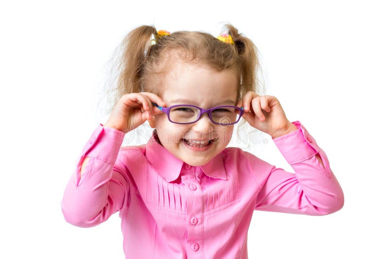 Fată veselă și veselă în ochelari izolați stock photography