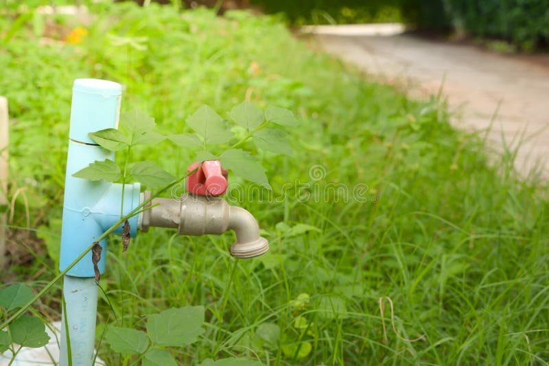 Faucet in garden stock photo. Image of park, plumbing 96573916