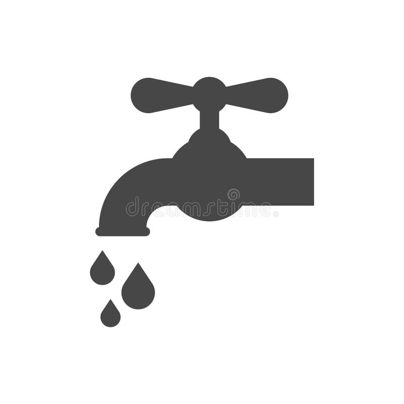 Faucet with water drops black vector icon