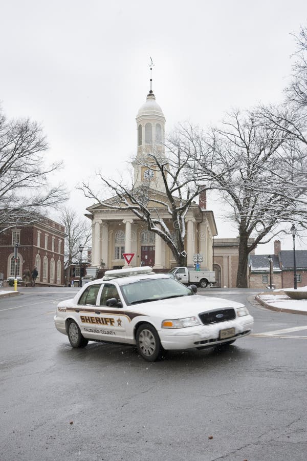 Fauquier County Sheriff car in front of courthouse, Warrenton, Virginia