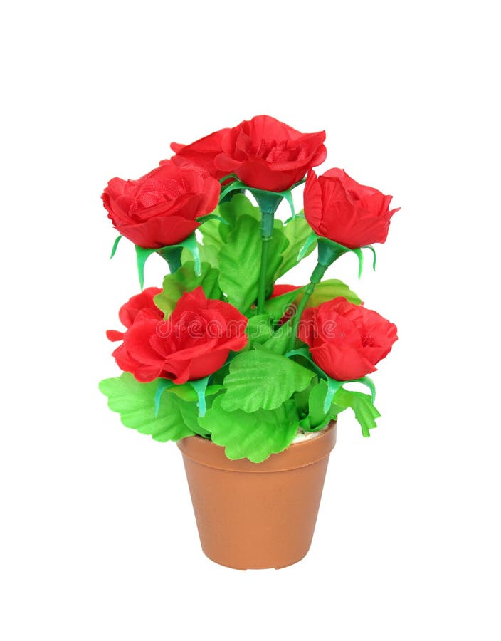 Fausse Rose Rouge Dans Le Pot Photo stock - Image du conception,  artificiel: 183809512