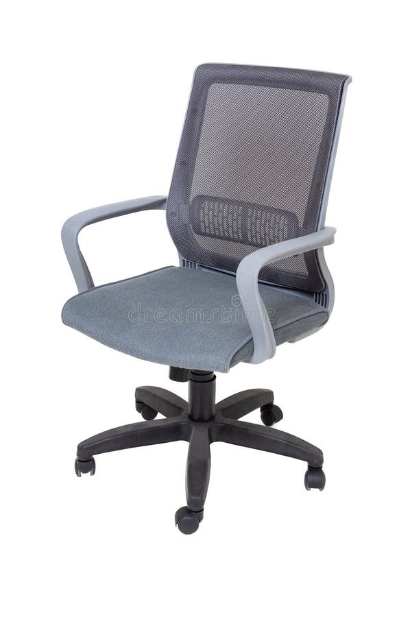 Fauteuil De Bureau En Tissu Gris Sur Roues Isolé Sur Fond Blanc Vue  Latérale