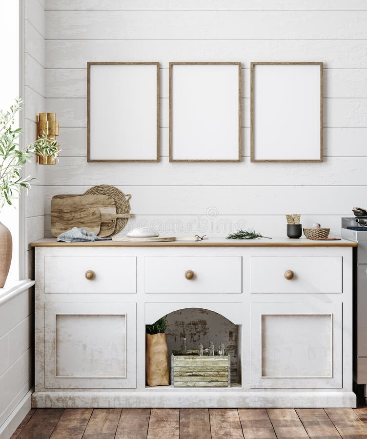 Faux cadre haut d'affiches dans le style intérieur de ferme de cuisine illustration de vecteur
