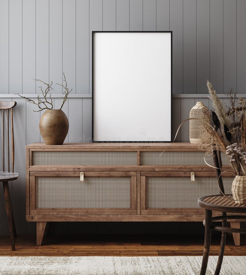 Faux cadre haut dans le style intérieur de ferme de salon gris illustration de vecteur