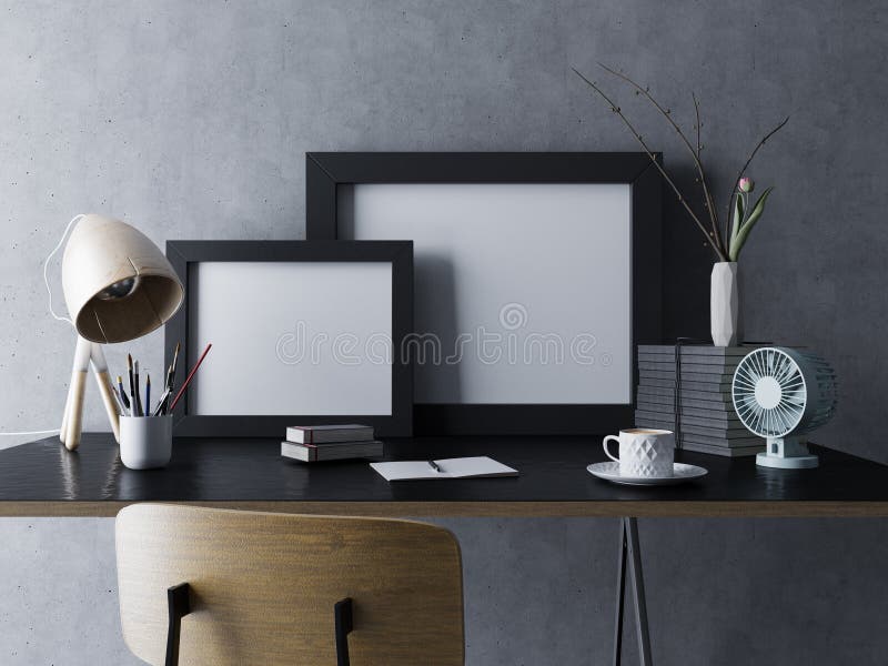 faux du calibre blanc vide de l'affiche deux dans le cadre noir dans l'intérieur moderne d'espace de travail de siège social dans illustration libre de droits faux du calibre blanc vide de l'affiche deux dans le cadre noir dans l'intérieur moderne d'espace de travail de siège social dans illustration libre de droits