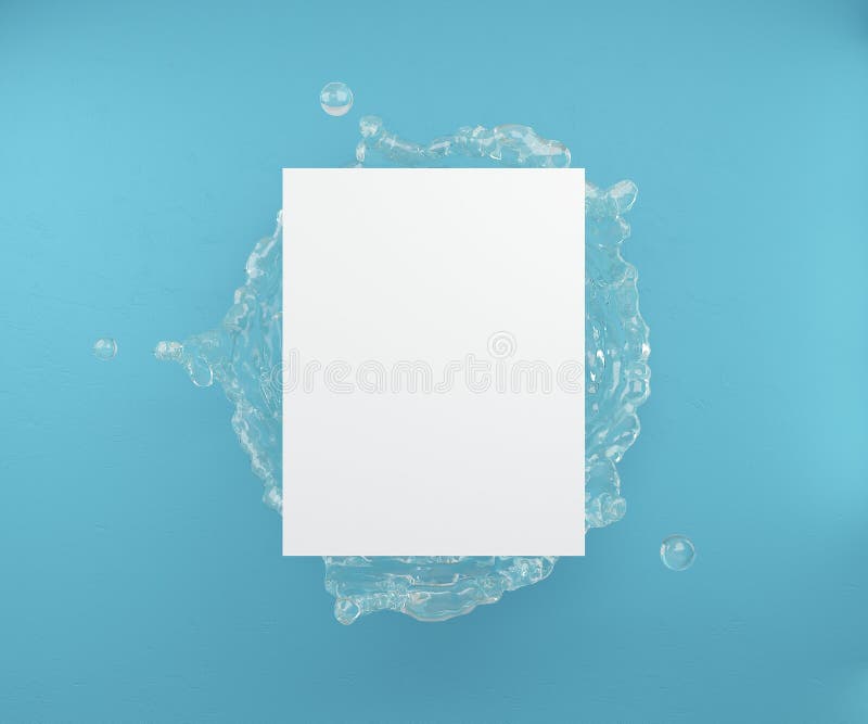 Faux pour l'affiche ou la publicité Une page blanche sur le fond des palmettes et des murs bleus rendu 3d illustration stock Faux pour l'affiche ou la publicité Une page blanche sur le fond des palmettes et des murs bleus rendu 3d illustration stock
