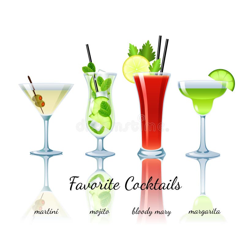 Favorit- coctailar uppsättning som isoleras stock illustrationer