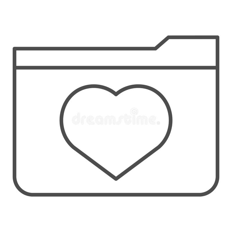 Favourites thin line icon. File folder with heart vector illustration isolated on white. Computer folder outline style vector illustration