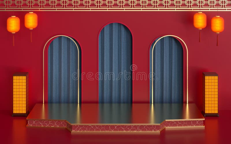 Fază de marketing goală, stil chinezesc 3d redare. desen digital computerizat