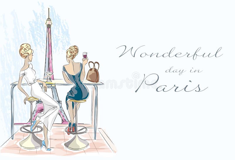 Façonnez la fille en cocktail potable de café et regardez illustration de vecteur Façonnez la fille en cocktail potable de café et regardez illustration de vecteur