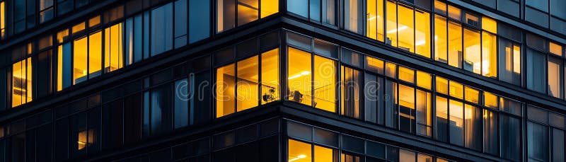 Fațadă modernă iluminată a clădirii la arhitectura de noapte Cityscape stock illustration
