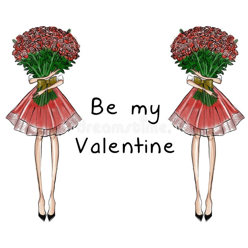 Față care deține buchet de trandafiri cu fond textil royalty free illustration