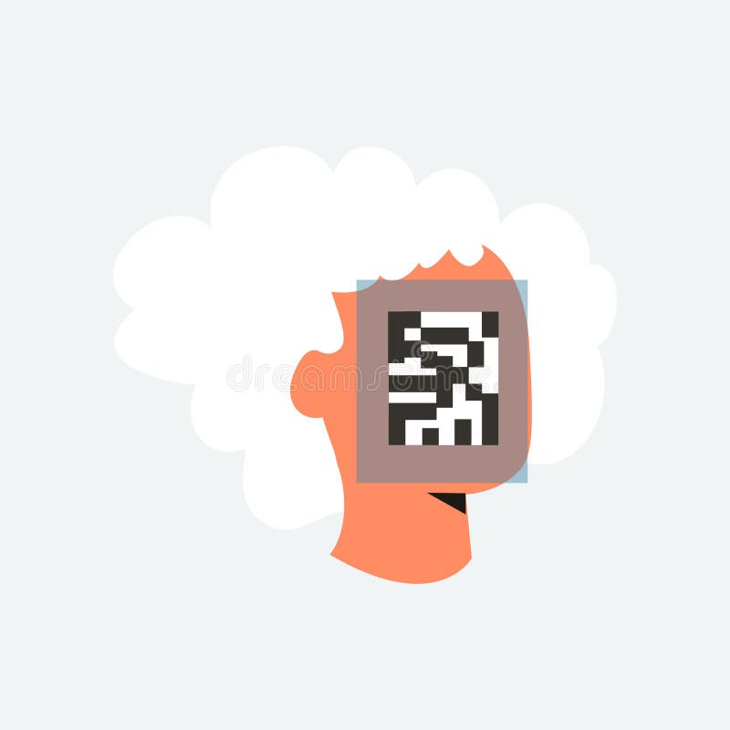Față de femei în vârstă cu codul qr al vaccinului covid sau al certificatului de vaccinare digitală. portretul femeii fără față royalty free illustration