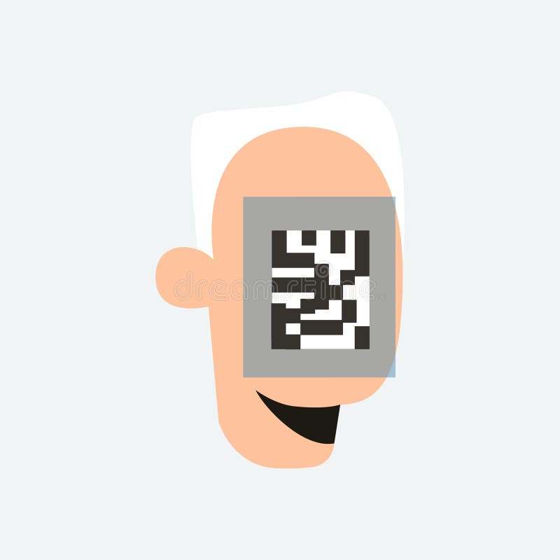 Față de om înalt cu codul qr al vaccinului covid sau al certificatului de vaccinare digitală. portretul unui om fără față cu vector illustration