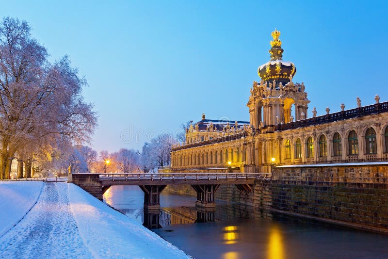 Snow Covered Zwinger Dresden in Winter, Germany Stock Photo Image of