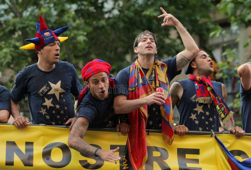 FC Barcelona Players Hold Up Supercup Trophy Editorial Photography ...