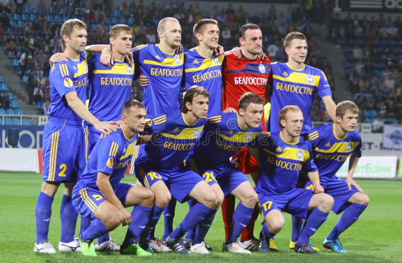 KYIV, UKRAINE - SEPTEMBER 16: FC BATE Borisov team pose for a group photo before UEFA Europa League game against Dynamo Kyiv on September 16, 2010 in Kyiv, Ukraine