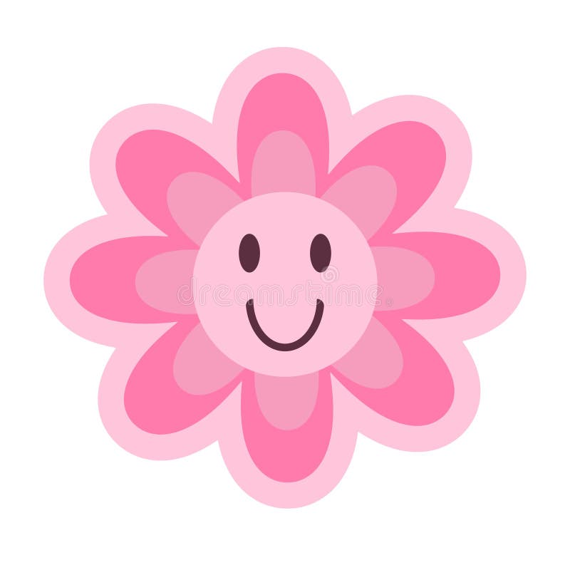 Cute smiling daisy flower in pink color. Vector illustration isolated on white background. Cute y2k clip art, retro, vintage design element. Modern trendy psychedelic smile. Cute smiling daisy flower in pink color. Vector illustration isolated on white background. Cute y2k clip art, retro, vintage design element. Modern trendy psychedelic smile.