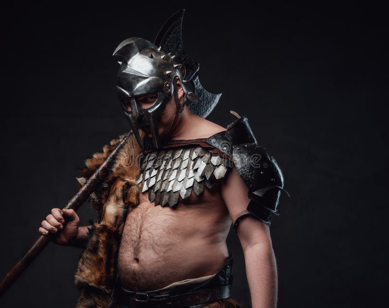 Ancient Gladiator with Axes and Dangerous Look Stock Photo - Image of ...