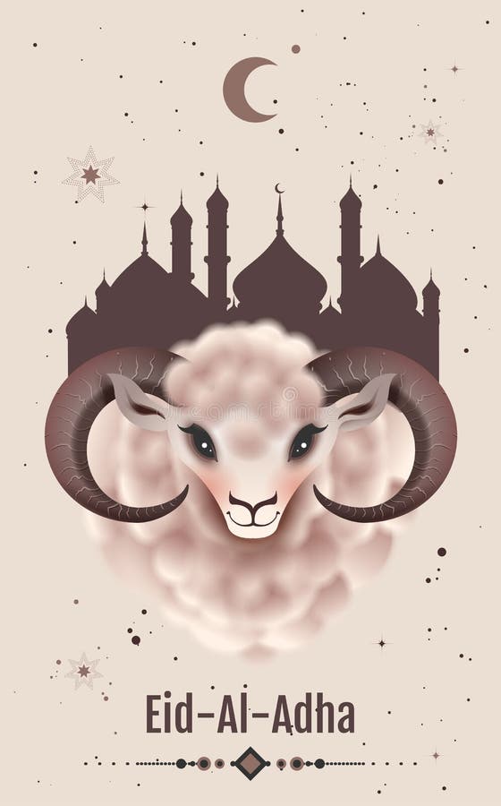 Feast of Sacrifice Eid al Adha greeting card. Ram head