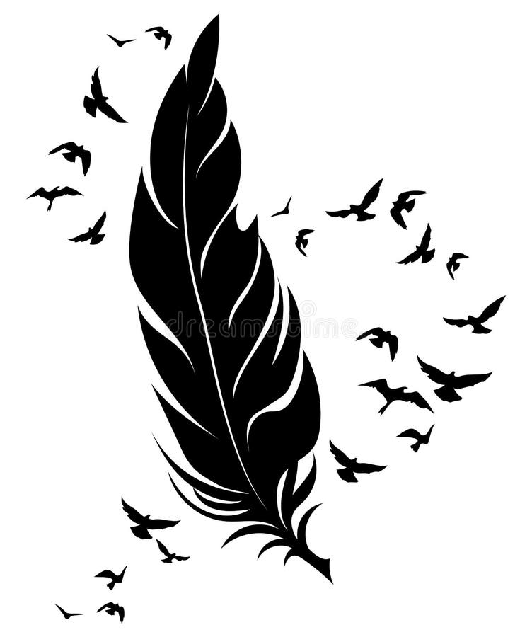 Tattoo Feather Drawing Bird Coverup Download Hq Png  Feather With Birds  Tattoo Design Transparent Png  kindpng