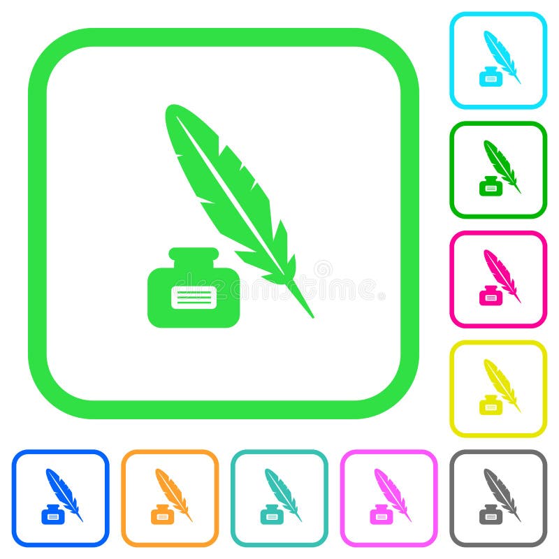 Feather and ink bottle with label vivid colored flat icons stock illustration