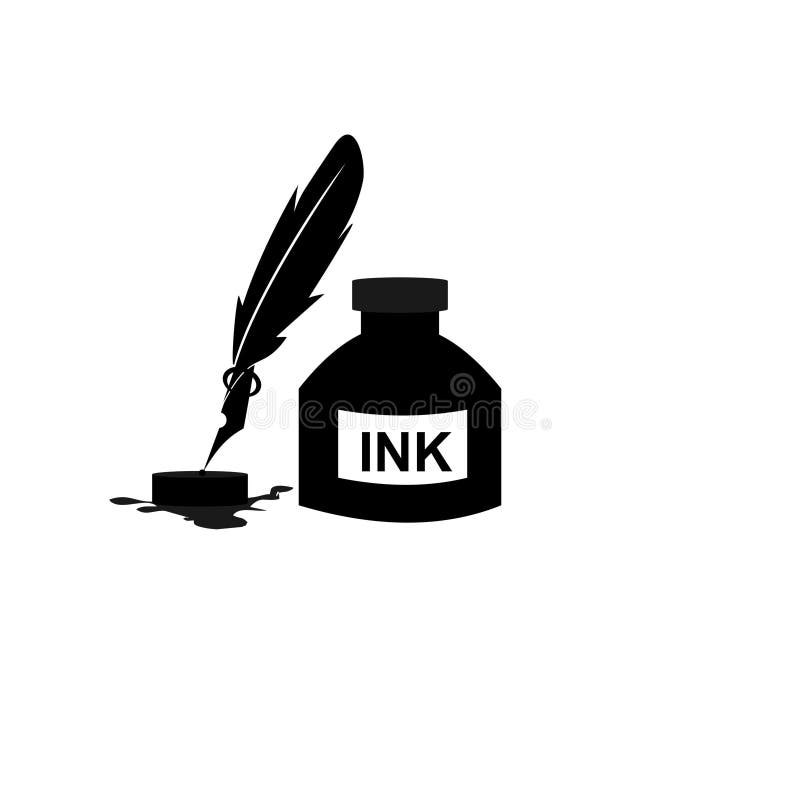 Download Feather Pen Ink And Ink Bottle Icon Illustration Isolated ...