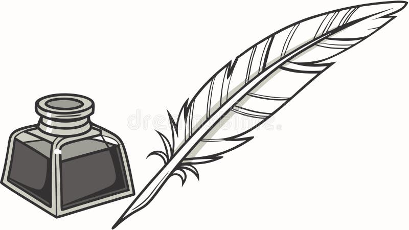 Feather Quill and Ink Bottle Writing and Art Tools Vektordesign Generative AI vektor abbildung