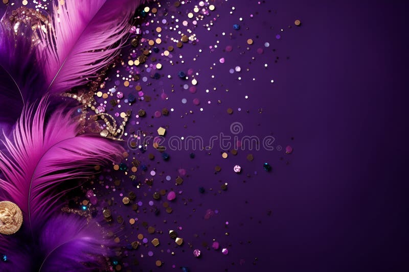 Feathers on a Purple Background, Suitable for Design with Copy Space