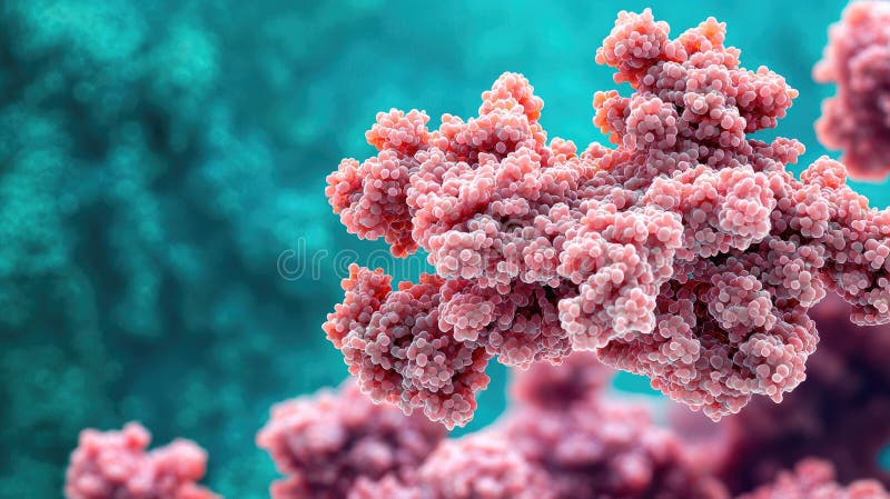 Detailed Molecular Structure Rendering Complex Protein Formation with Spherical Subunits on Light Blue Background royalty free illustration