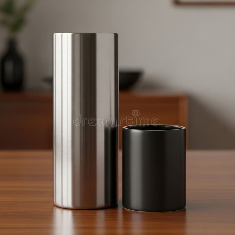 Features a blurred wooden cabinet with decorative items adding a home royalty free illustration