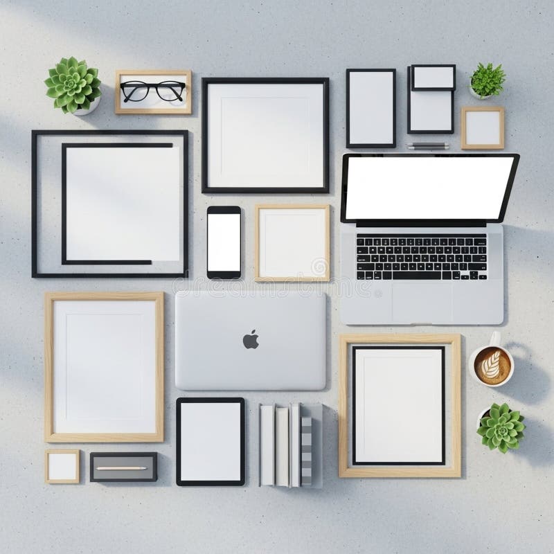 Features various office essentials a laptop smartphone and tablet all stock illustration