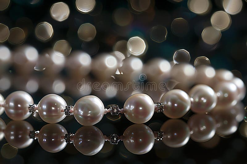 Featuring a closeup of the delicate pearl necklace, with each bead reflecting light and creating an elegant pattern on its s vector illustration