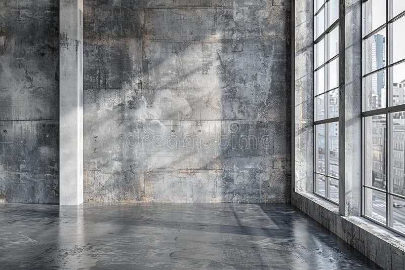 Featuring a empty concrete wall and floor background, interior gray studio room for product presentation with open space. stock illustration