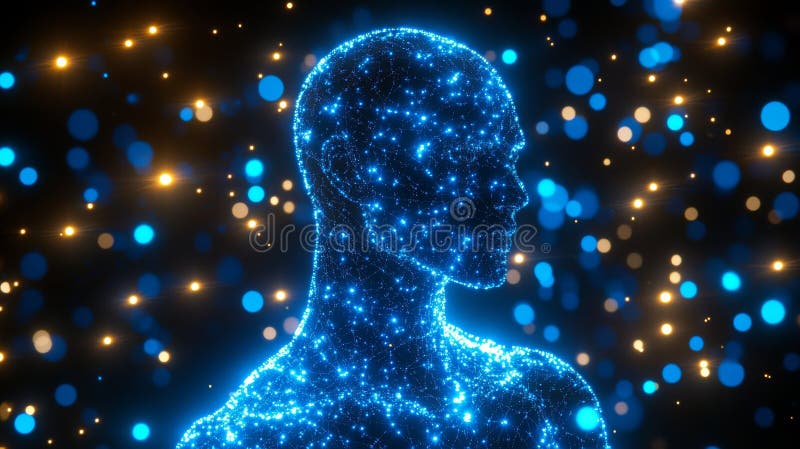Featuring a robot with an AI circuit board brain, this abstract image showcases glowing innovation and IT connections royalty free stock photo