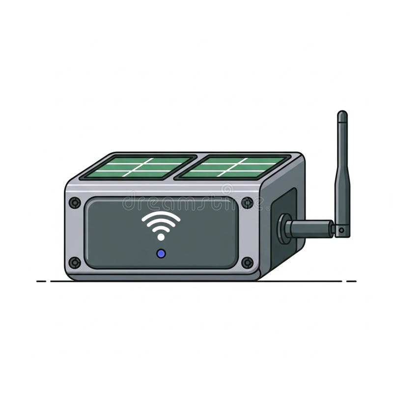 Featuring two small solar panels on top and a prominent front face vector illustration