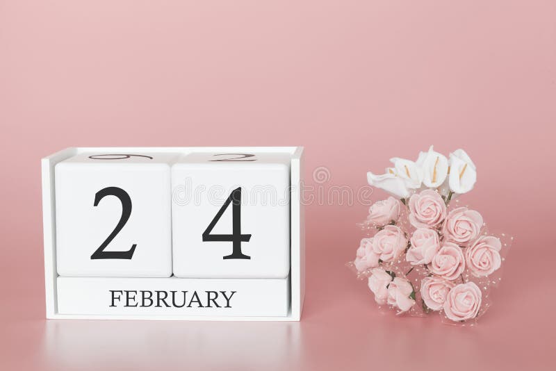 24 februari Dag 24 van maand Kalenderkubus op moderne roze achtergrond, concept zaken en een belangrijke gebeurtenis royalty-vrije stock fotografie 24 februari Dag 24 van maand Kalenderkubus op moderne roze achtergrond, concept zaken en een belangrijke gebeurtenis royalty-vrije stock fotografie